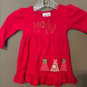 Molly monogrammed 12 m  Long Sleeve Dress with Embroidered Trees A1